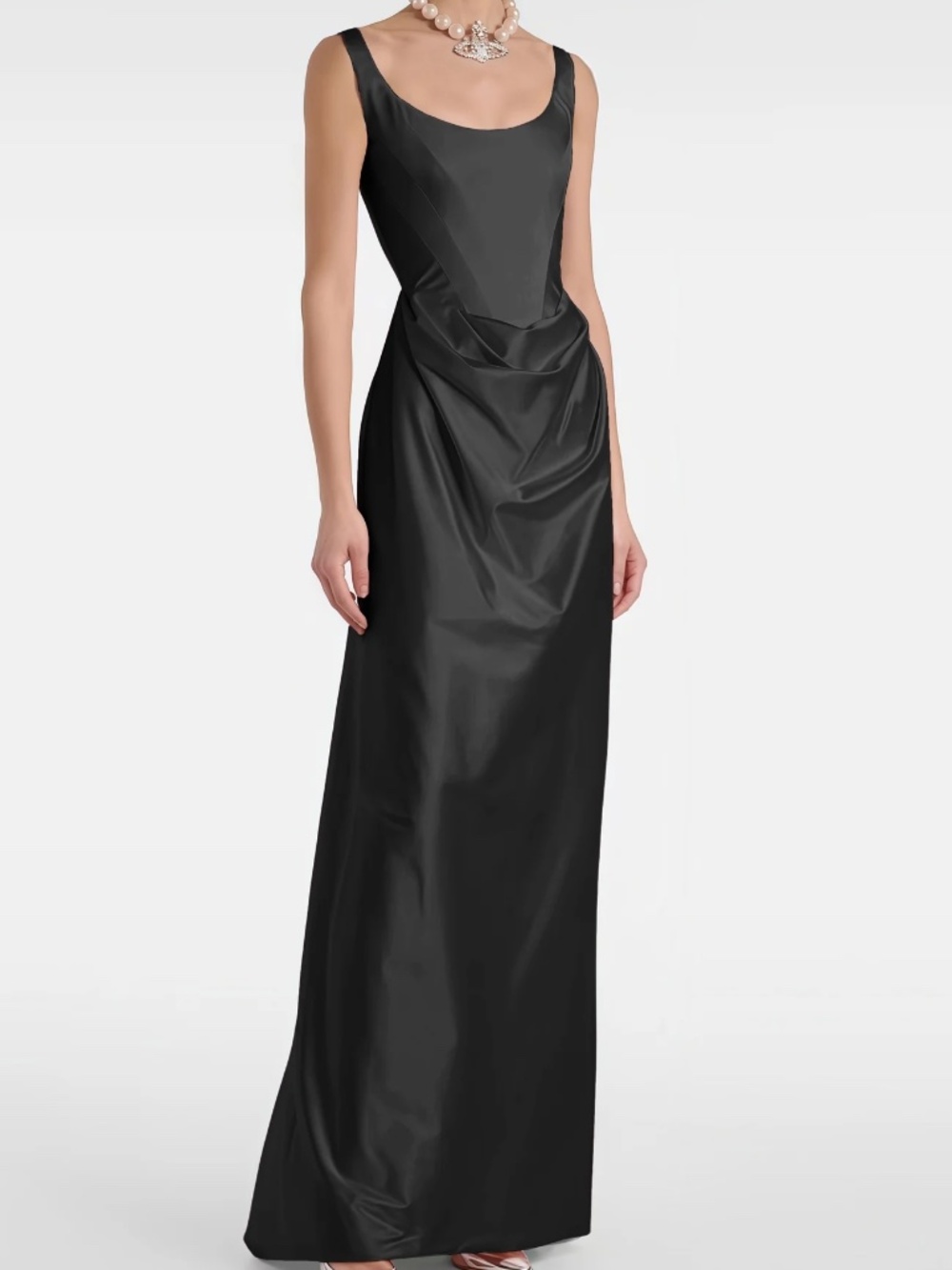 NWT Fiona Black Satin Square Neck Maxi Dress L